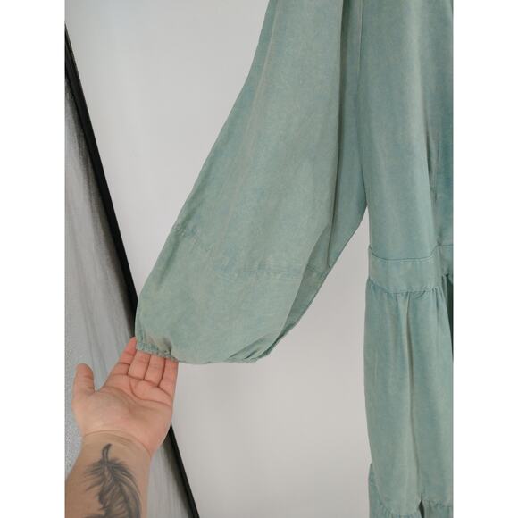 Ava‎ & Viv A-Line Dress 2X Balloon 3/4 Sleeve Tiered Cotton Tie Back Teal NWT - Picture 9 of 14